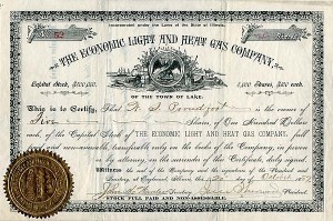Economic Light and Heat Gas Co. - Stock Certificate